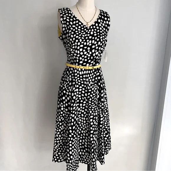 Dress Barn Dresses | Dressbarn Polka Dots Fit&Flare Dress Nwt | Color: Black/White | Size: 6 | Imayi's Closet